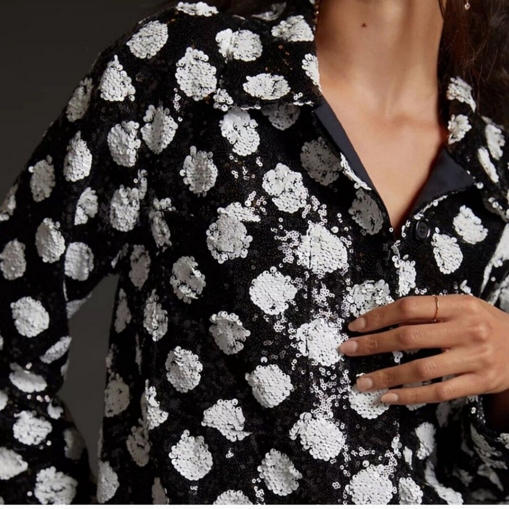 ANTHROPOLOGIE Maeve sequin shacket shirt jacket ♥️ 198.00 - Picture 5 of 9